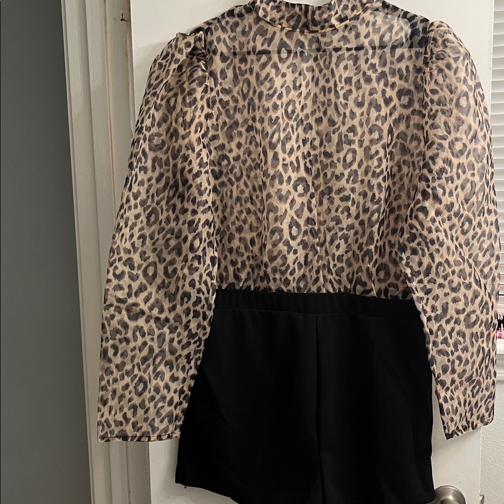 Fashion Nova Leopard Print Sheer Top with Black attached shorts (Rumper)